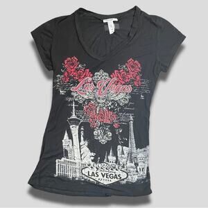 BANANA EXPRESSION LAS VEGAS ROSES RHINESTONE BLING EMBELLISHED SHIRT BLACK - XL